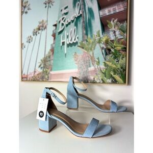 A New Day Light Blue Faux Suede Strappy Block Heel Sandals 2.5" Size 10 Michaela